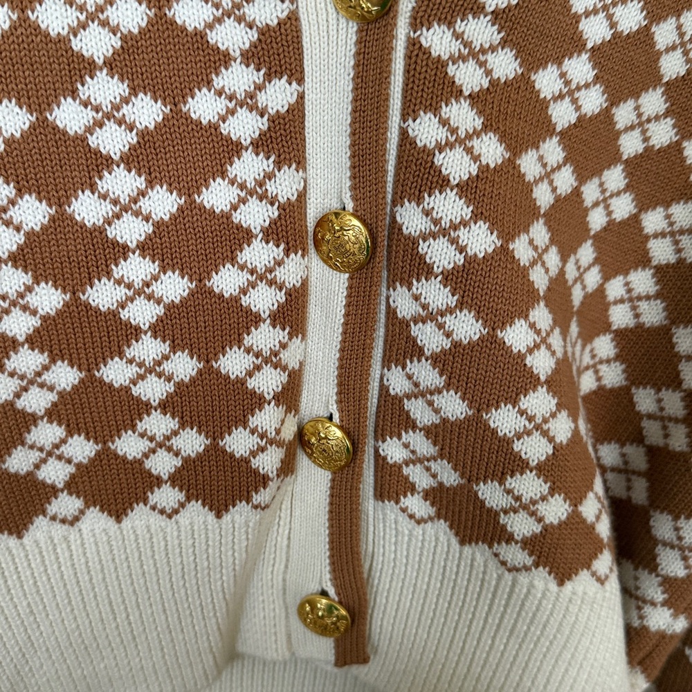Veronica Beard Adair Argyle Cardigan with Gold Accents Size S EUC - Picture 3 of 4